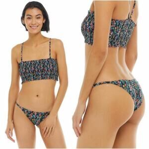 Body Glove Elora Top Brasilia Bottom 2-Piece Bikini Sz Large Black Floral Smock